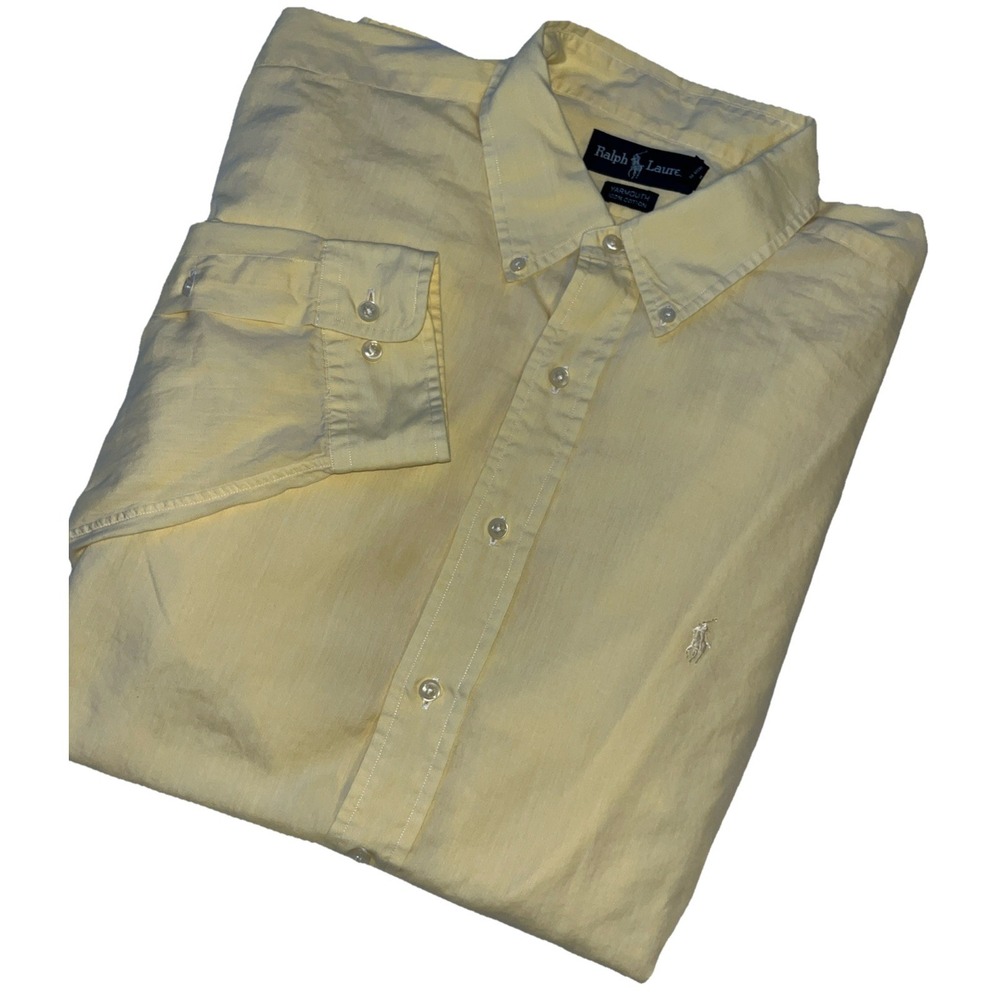 Ralph Lauren Yarmouth Yellow Cotton Button Down Dress Shirt 17.5 34/35 Mens